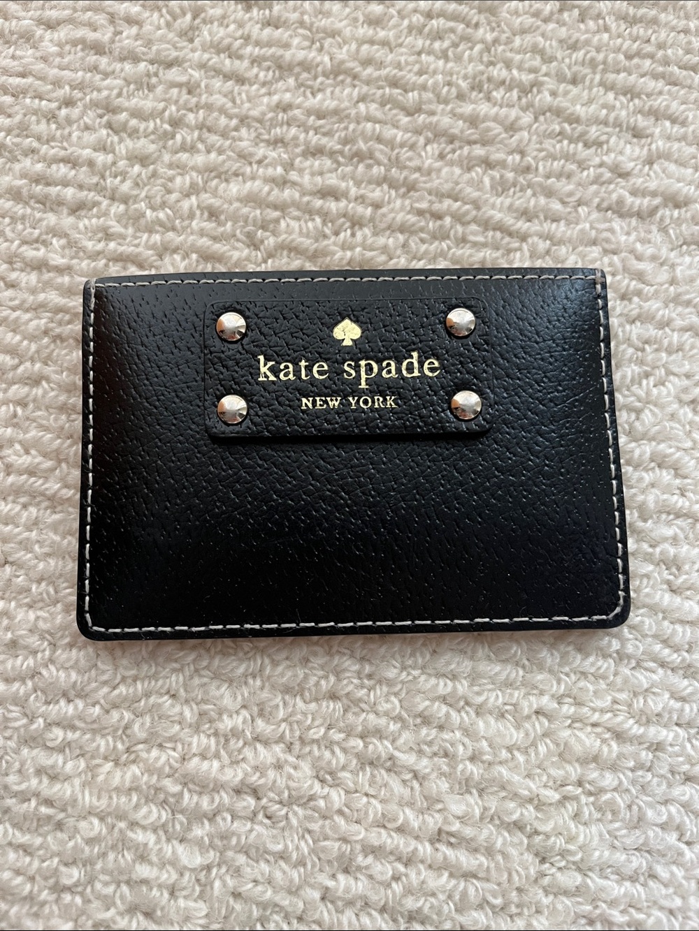 kate spade Black Leather Card & Key Holder with Gold Logo